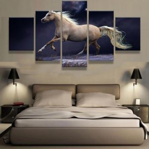 Beautiful Running Horse Animal - Animal 5 Panel Canvas Art Wall Decor