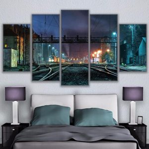 Beautiful Rustic Railroad Tracks - Nature 5 Panel Canvas Art Wall Decor