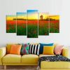 Beautiful Sunset Large Poppies Nature Summer - Nature 5 Panel Canvas Art Wall Decor