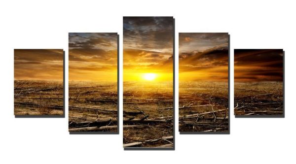 Beautiful Sunset Skyline - Nature 5 Panel Canvas Art Wall Decor