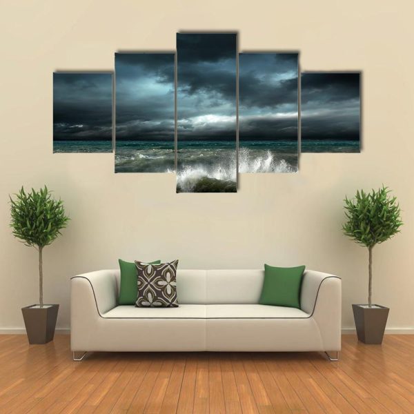 Beautiful View Of Storm Seascape - Nature 5 Panel Canvas Art Wall Decor