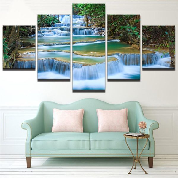 Beautiful Waterfall 02 - Nature 5 Panel Canvas Art Wall Decor