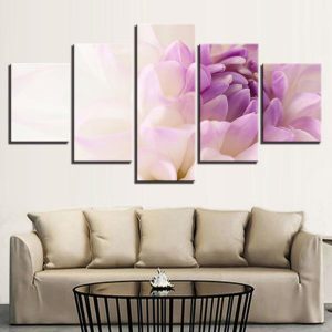 Beautiful White Purple Flowers 01 - Nature 5 Panel Canvas Art Wall Decor