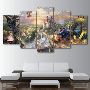 Beauty And The Beast Castle Fairyland Cartoon - 5 Panel Canvas Art Wall Decor