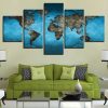 Bebroom Blue Retro World Map Office - Abstract 5 Panel Canvas Art Wall Decor