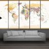 Beige World Map - World Map 5 Panel Canvas Art Wall Decor