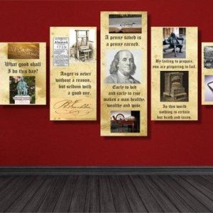 Benjamin Franklin - Famous Person 5 Panel Canvas Art Wall D�Cor