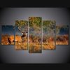 Big Deer Under Tree - Animal 5 Panel Canvas Art Wall Decor