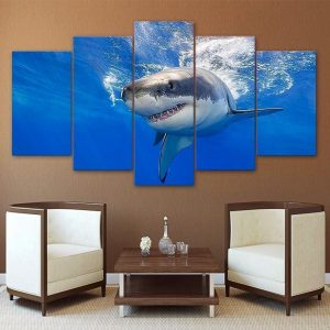 Big White Shark Animal - 5 Panel Canvas Art Wall Decor