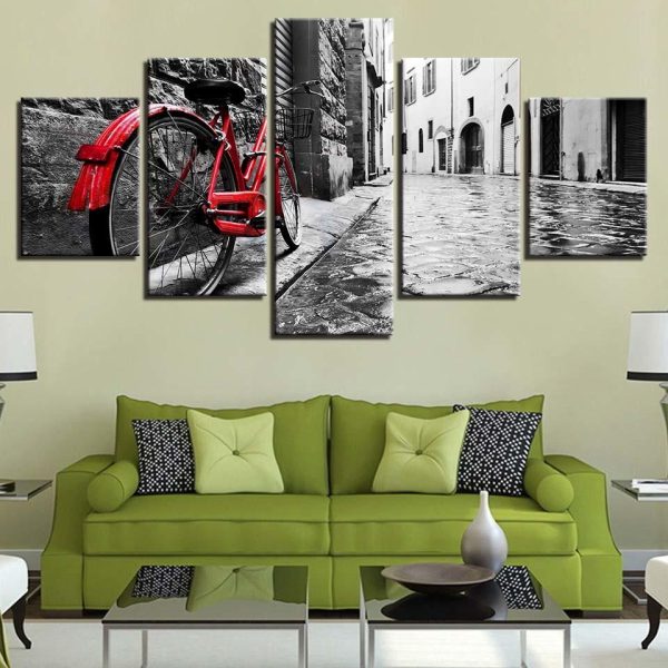 Bike Street - Nature 5 Panel Canvas Art Wall Decor