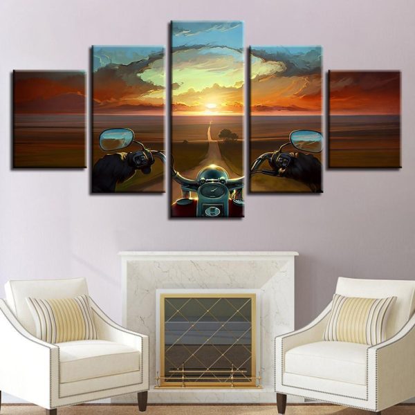 Biker - Automative 5 Panel Canvas Art Wall Decor