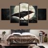 Bird Red Eyes And Moon - Animal 5 Panel Canvas Art Wall Decor