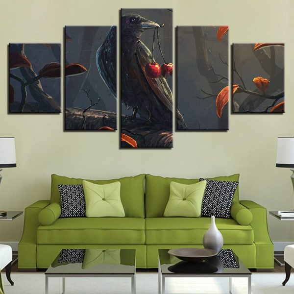 Bird Stood On The Branch - Animal 5 Panel Canvas Art Wall Decor