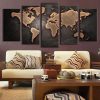 Black And Bronze World Map - World Map 5 Panel Canvas Art Wall Decor