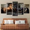 Black And Brown Horses - Animal 5 Panel Canvas Art Wall Decor