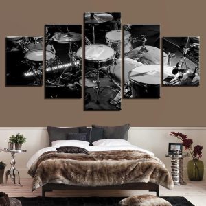 Black And White Drums Music - 5 Panel Canvas Art Wall Decor