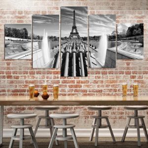 Black And White Eiffel Tower - Nature 5 Panel Canvas Art Wall Decor