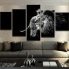 Black And White Lion Animal - 5 Panel Canvas Art Wall Decor