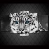 Black And White Lion With Blue Eyes - Animal 5 Panel Canvas Art Wall Decor