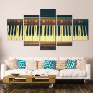 Black And White Piano Keys Music - Music 5 Panel Canvas Art Wall Decor