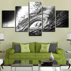 Black And White Sea Waves Beach Seascape - Nature 5 Panel Canvas Art Wall Decor