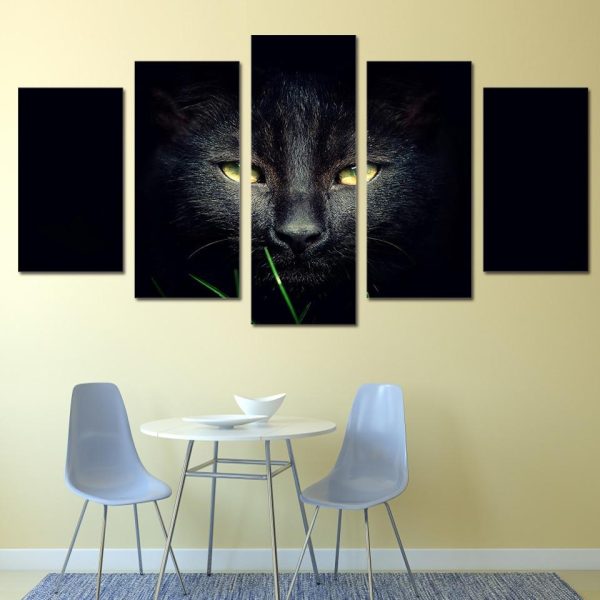 Black Cat - Animal 5 Panel Canvas Art Wall Decor