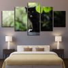 Black Cats Green Eyes - Animal 5 Panel Canvas Art Wall Decor