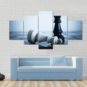 Black Chess Defeats White King - Gaming 5 Panel Canvas Art Wall Decor