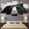 Black Couple Wolf Animal - 5 Panel Canvas Art Wall Decor