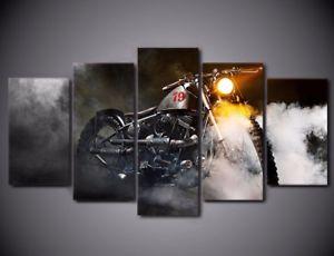 Black Cruiser Motorcycle - Automative 5 Panel Canvas Art Wall Decor