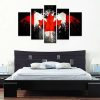 Black Eagle Canadian Flag With Maple Leaf - Abstract 5 Panel Canvas Art Wall Decor