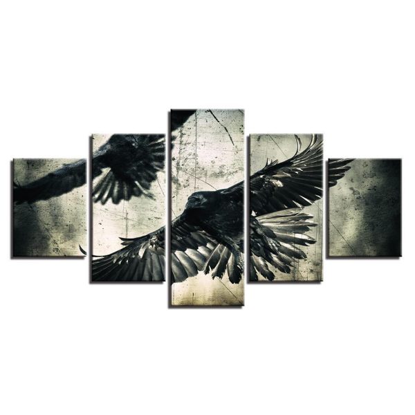 Black Eagle - Animal 5 Panel Canvas Art Wall Decor