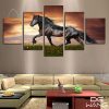 Black Ferghana Horse - Animal 5 Panel Canvas Art Wall Decor