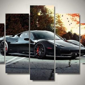 Black Ferrari 458 Italia Exotic Sport Car - 5 Panel Canvas Art Wall Decor