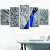 Black & White Peacock - Animal 5 Panel Canvas Art Wall Decor