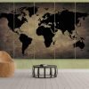 Black World Map On Metal - World Map 5 Panel Canvas Art Wall Decor