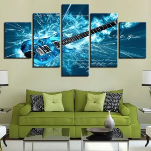 Blue Electric Guitar Rock - Music 5 Panel Canvas Art Wall Decor