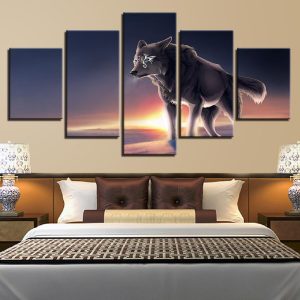 Blue Eyes Gray Wolf - Animal 5 Panel Canvas Art Wall Decor