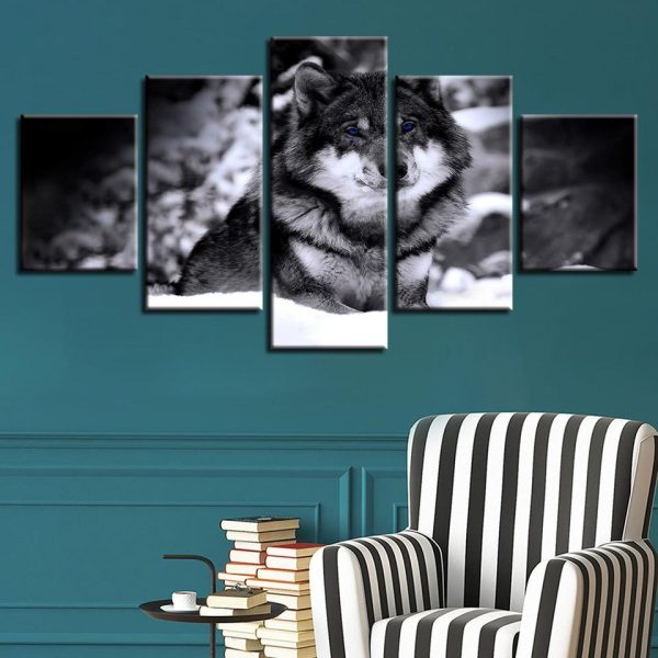 Blue Eyes Wolf - Animal 5 Panel Canvas Art Wall Decor