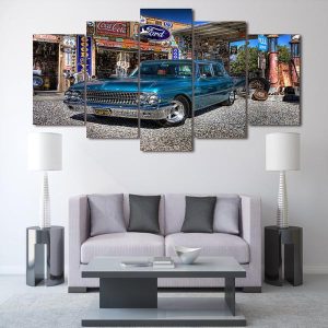 Blue Ford Galaxie 1961 #01 - Automative 5 Panel Canvas Art Wall Decor