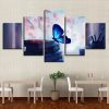 Blue Glowing Butterfly And Book Pen - Animal 5 Panel Canvas Art Wall Decor