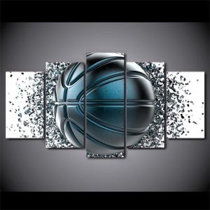 Blue Gray Basketball Disintegration - Sport 5 Panel Canvas Art Wall Decor