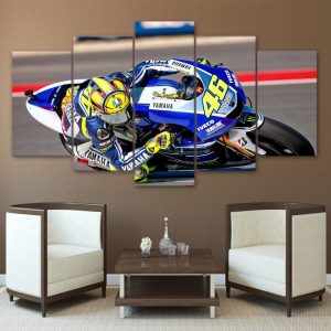 Blue Motorcycle Sports - Automative 5 Panel Canvas Art Wall Decor