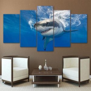 Blue Ocean Huge Shark Animal - 5 Panel Canvas Art Wall Decor