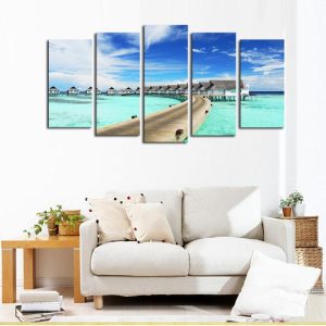 Blue Ocean Sky And Beaches - Space 5 Panel Canvas Art Wall Decor