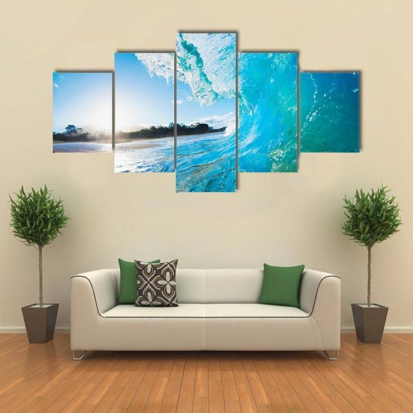 Blue Ocean Wave - Nature 5 Panel Canvas Art Wall Decor