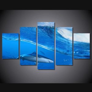 Blue Ocean With Shark 01 - Animal 5 Panel Canvas Art Wall Decor