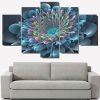 Blue Rainbow Flowers - Nature 5 Panel Canvas Art Wall Decor