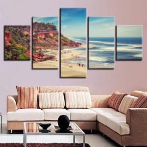 Blue Sea Mountain Beach - Ocean 5 Panel Canvas Art Wall Decor