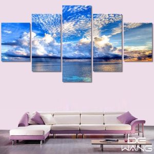 Blue Sky And Clouds - Nature 5 Panel Canvas Art Wall Decor